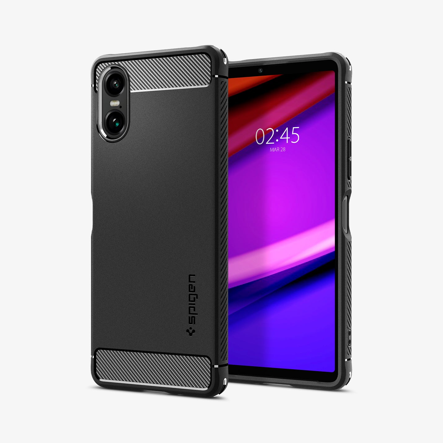 ACS08298 - Sony Xperia 10 VI Case Rugged Armor in Matte Black showing the back, partial front and sides