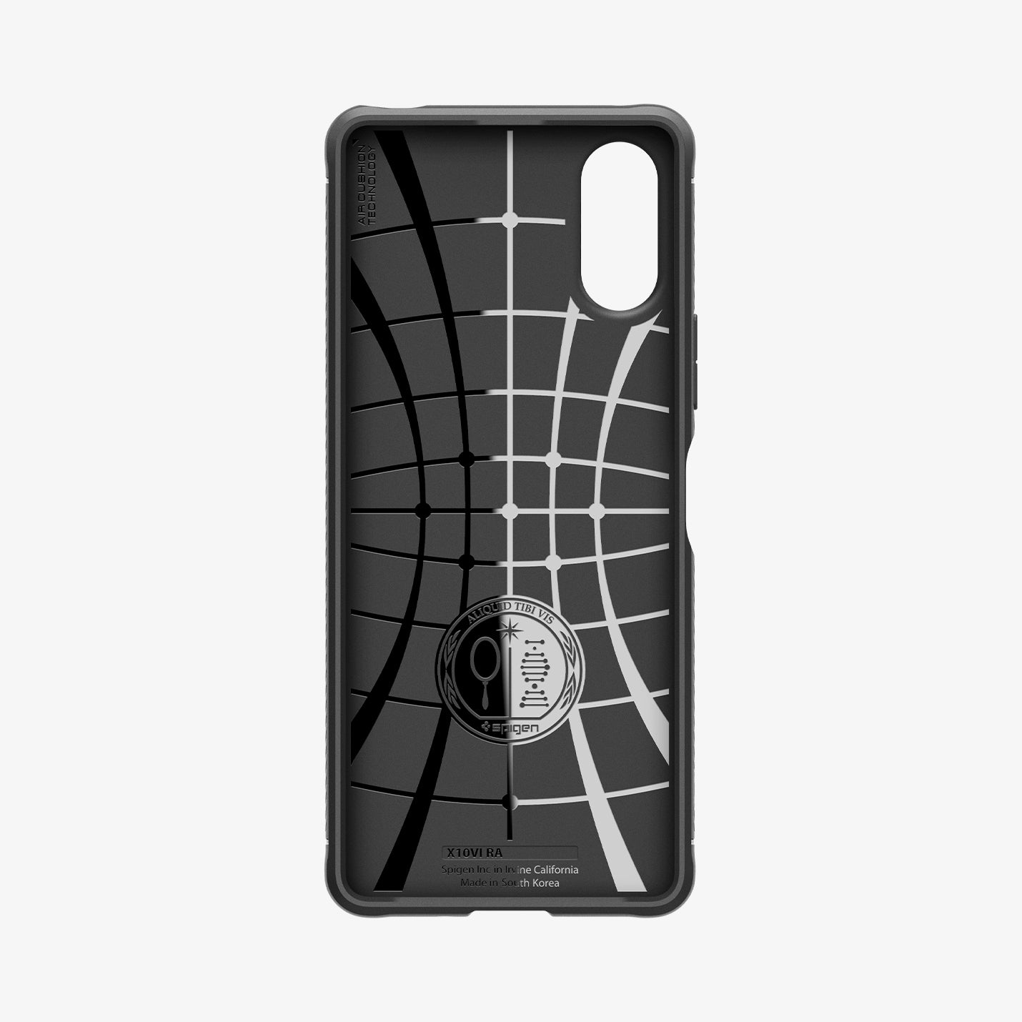 ACS08298 - Sony Xperia 10 VI Case Rugged Armor in Matte Black showing the inner of the case with spider web pattern