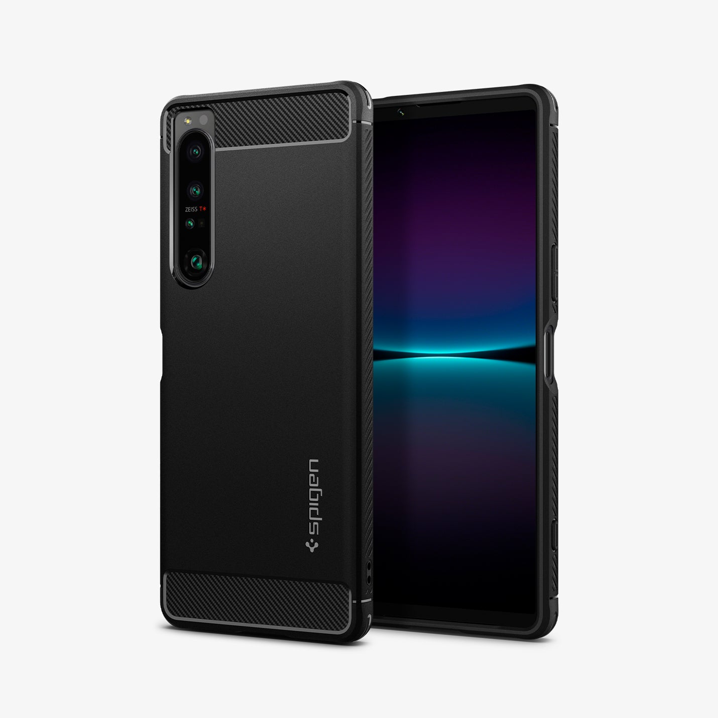 ACS04550 - Sony Xperia 1 IV Case Rugged Armor in matte black showing the back and front