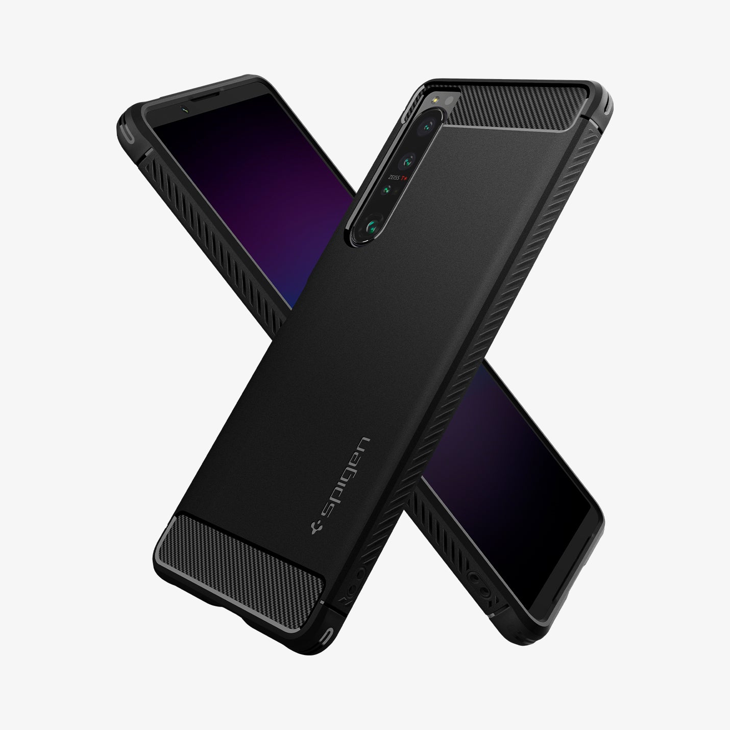 ACS04550 - Sony Xperia 1 IV Case Rugged Armor in matte black showing the back, front and sides