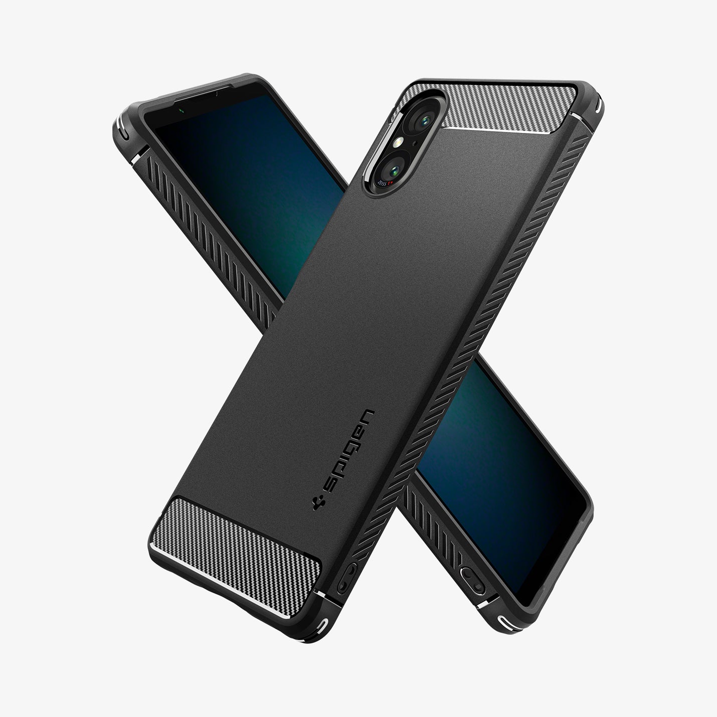 ACS06359 - Sony Xperia 5V Case Rugged Armor in matte black showing the back, front and sides