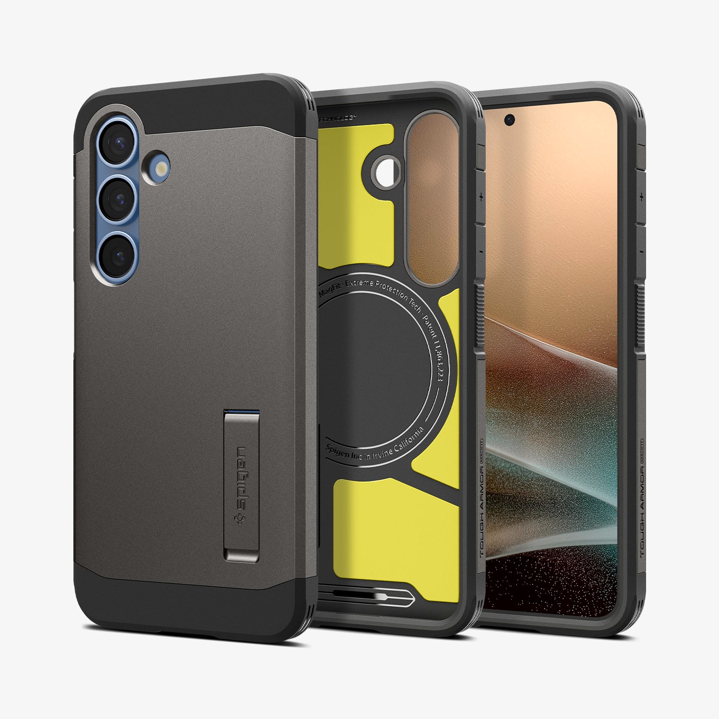 ACS08988 - Galaxy S25 Plus Case Tough Armor AI (MagFit) in Gunmetal showing the back, partial inner, partial front and sides