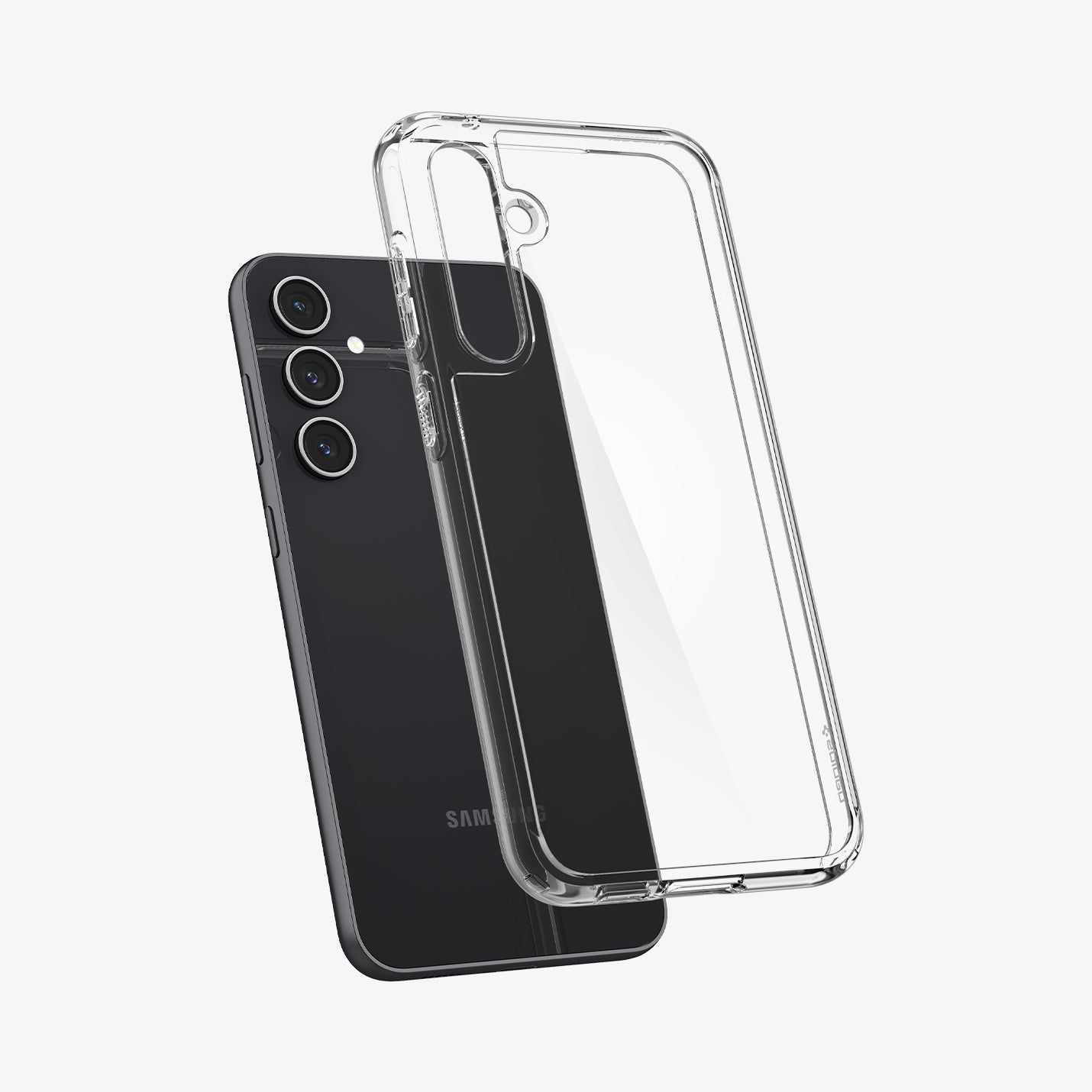 ACS06371 - Galaxy S23 FE Case Ultra Hybrid in crystal clear showing the back with case hovering away from the device