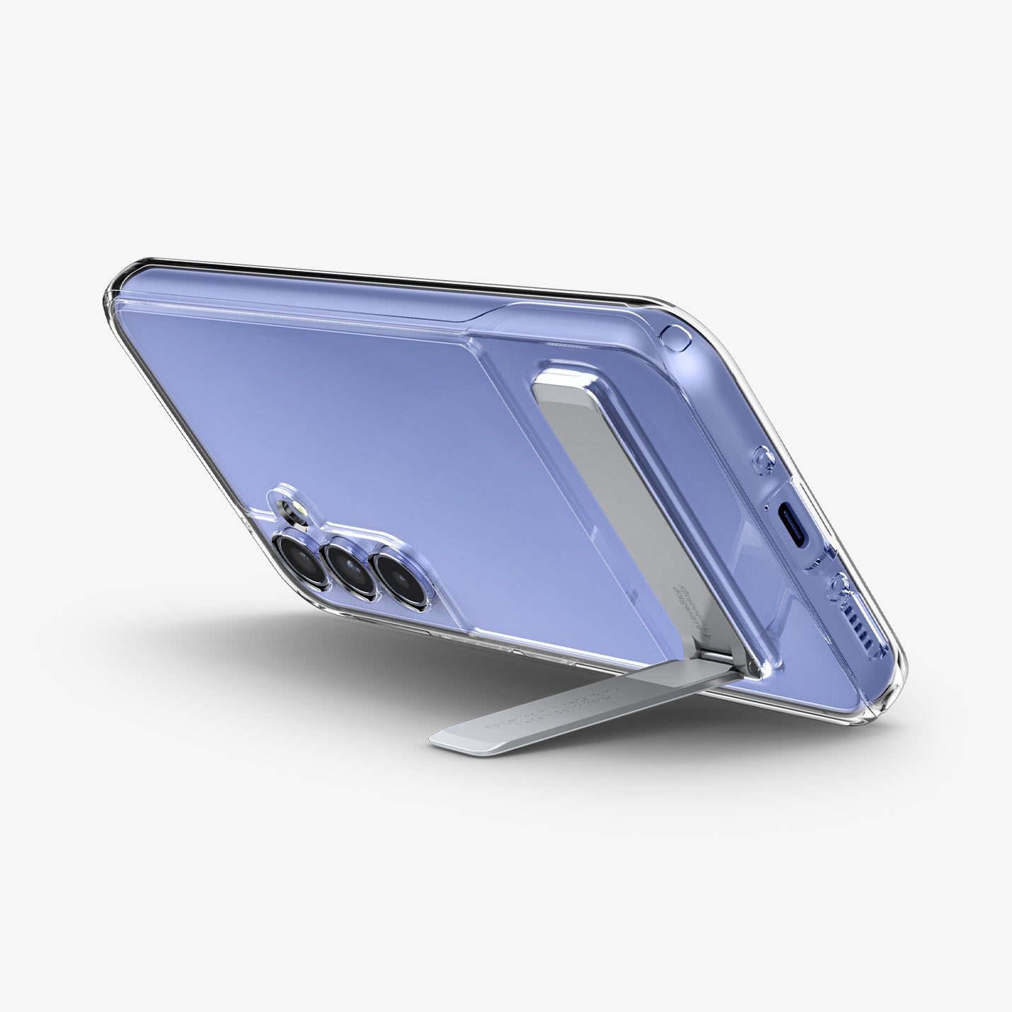 ACS05896 - Galaxy A54 5G Case Slim Armor in Crystal Clear showing the back, partial side and top with a built-in kickstand propped up