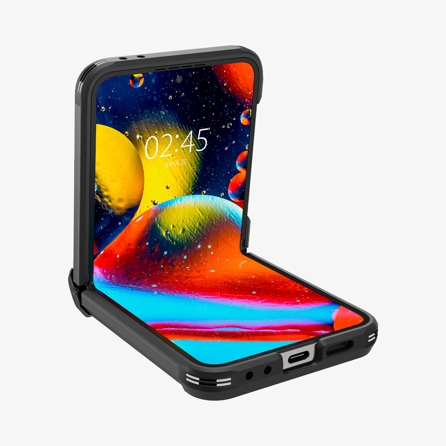 ACS08354 - Galaxy Z Flip 6 Case Slim Armor Pro in Black showing the front, partial side and bottom 