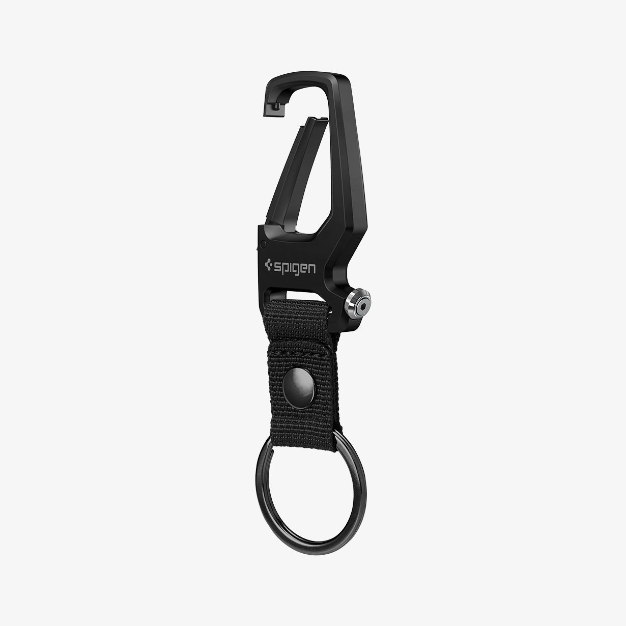 AHP08270 - Carabiner + Keyring in black showing the front, carabiner open