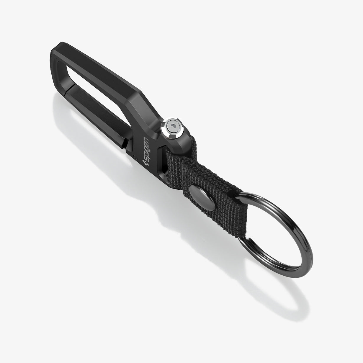 AHP08270 - Carabiner + Keyring in black showing the partial front and sides