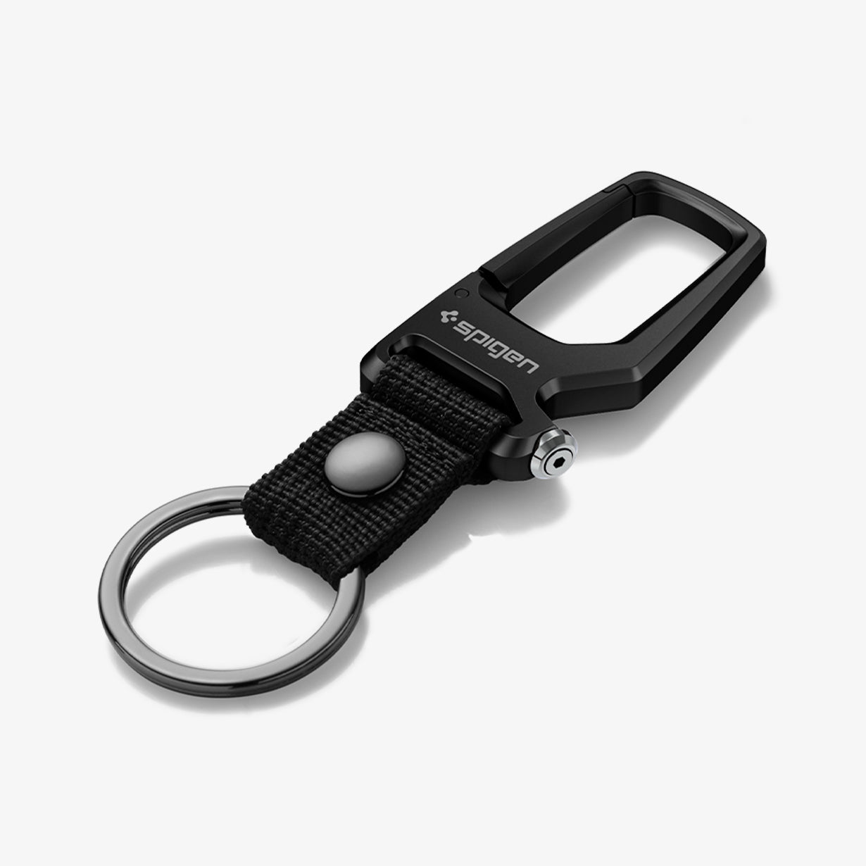 AHP08270 - Carabiner + Keyring in black showing the front and sides