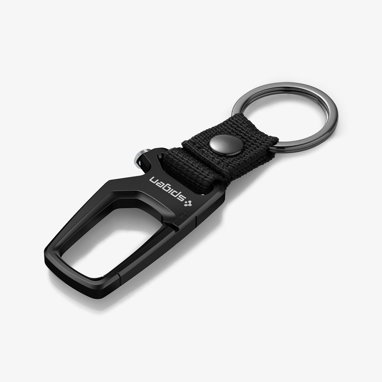 AHP08270 - Carabiner + Keyring in black showing the front and sides