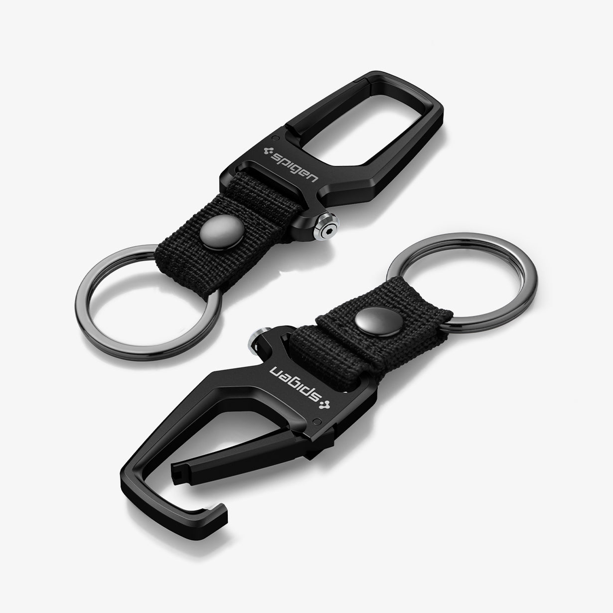 AHP08270 - Carabiner + Keyring in black showing the back, front and sides