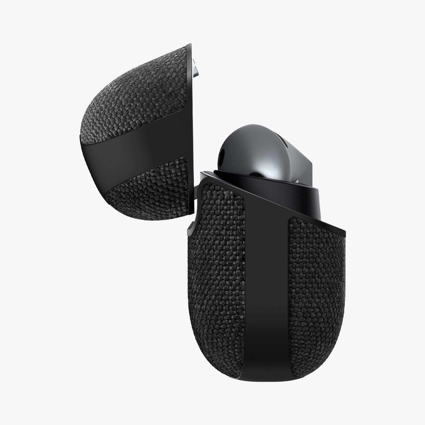 ACS08333 - Galaxy Buds 3 Pro Urban Fit in Black showing the side, top cover open, showing partial inside