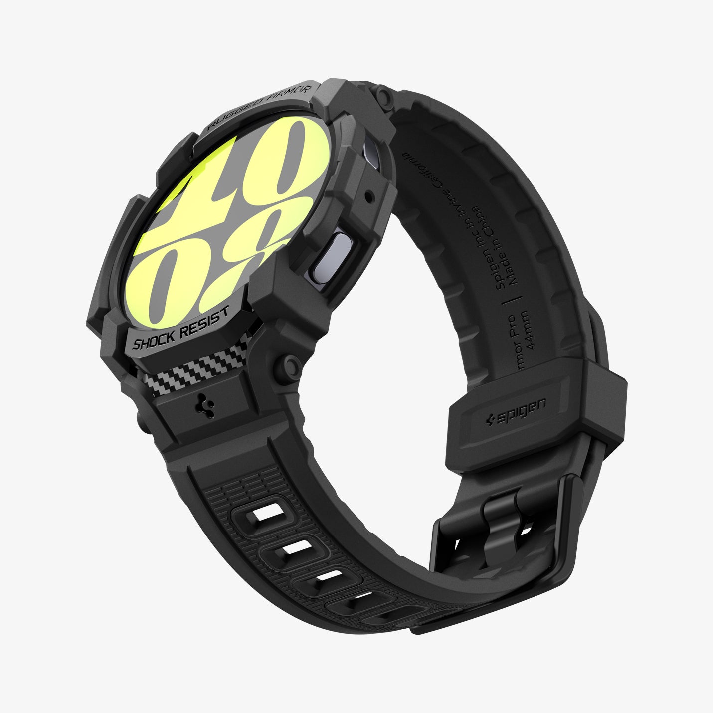 ACS08336 - Galaxy Watch 7 (40mm) Rugged Armor Pro in Matte Black showing the front, partial side, inner and bottom