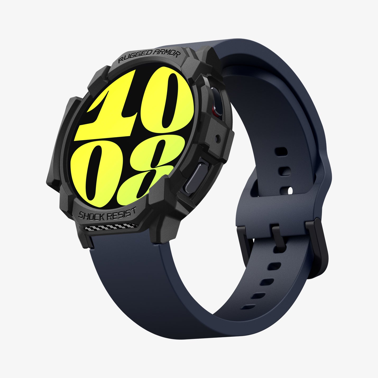 ACS08337 - Galaxy Watch 7 (44mm) Rugged Armor in Matte Black showing the front, partial sides, inner side and bottom