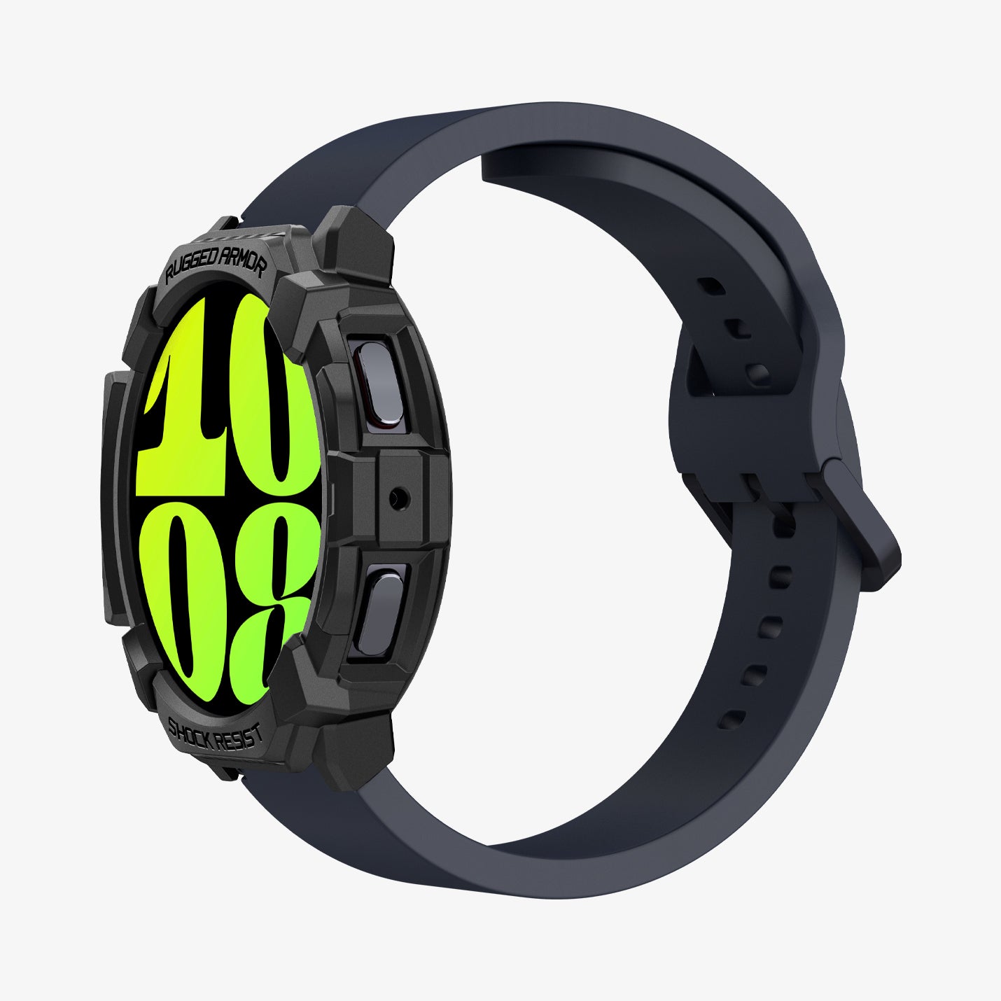 ACS08337 - Galaxy Watch 7 (44mm) Rugged Armor in Matte Black showing the partial front, sides and inner side and bottom