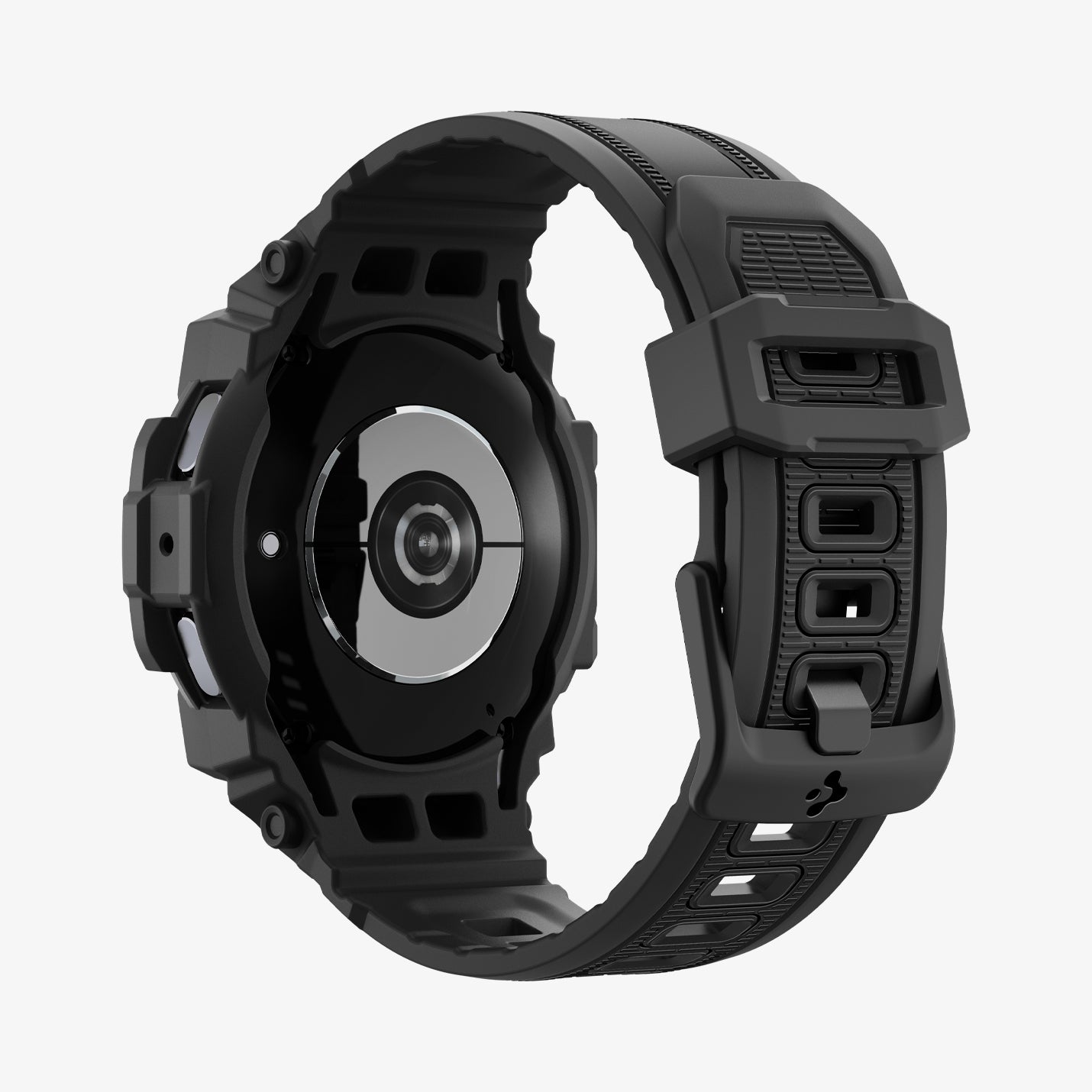 ACS08338 - Galaxy Watch 7 (44mm) Rugged Armor Pro in Matte Black showing the back, partial inner and bottom