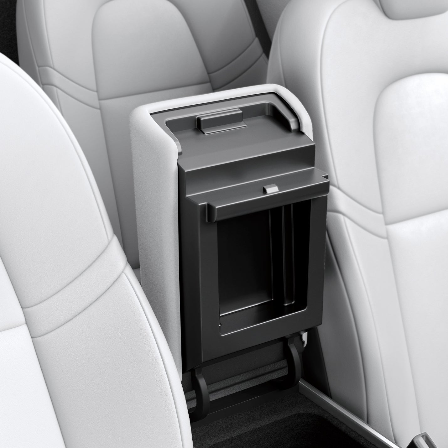 ACP07645 - Tesla Model Y & 3 Armrest Cover TO240 in White showing the side and bottom of armrest cover