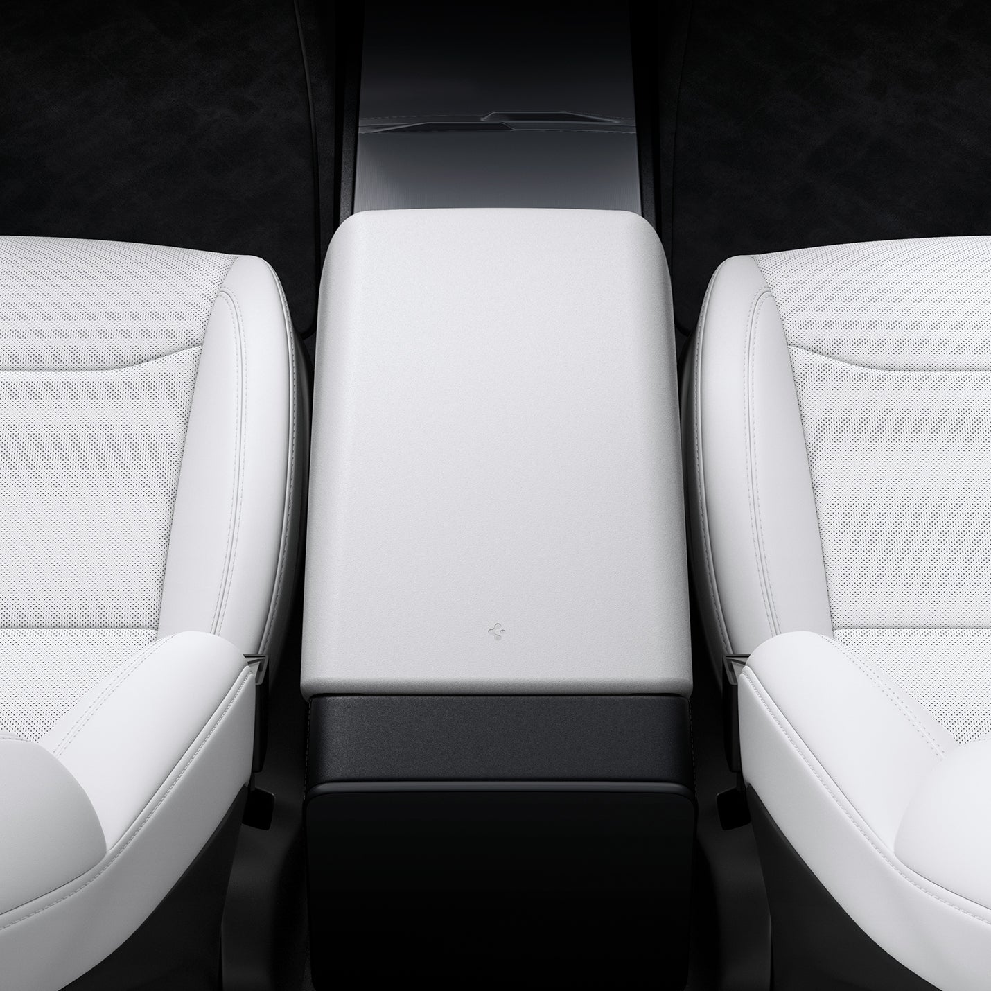 ACP07646 - Tesla Model 3 Highland Armrest Cover TO240H in White showing the front in top view, inside a car