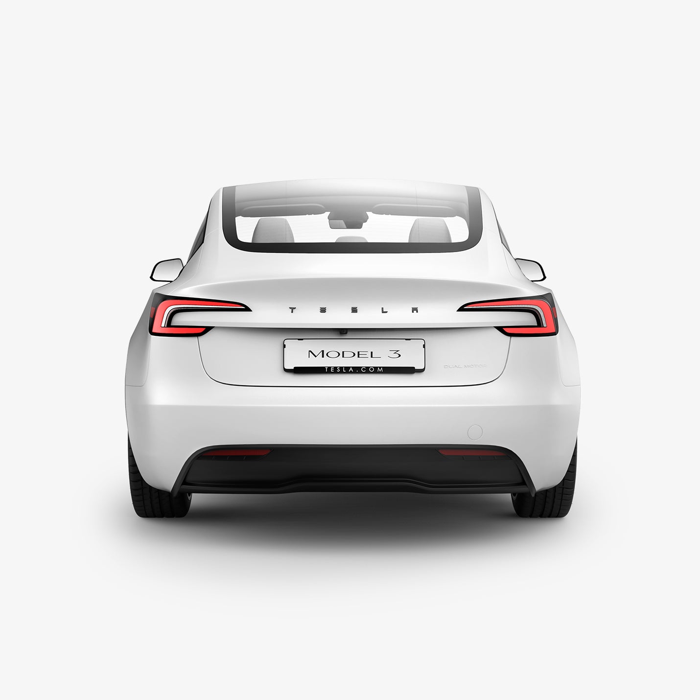 ACP08550 - Tesla Model 3 Highland Rear Emblem Logo Cover TO322H in Carbon showing the back of the vehicle with tesla logo cover installed