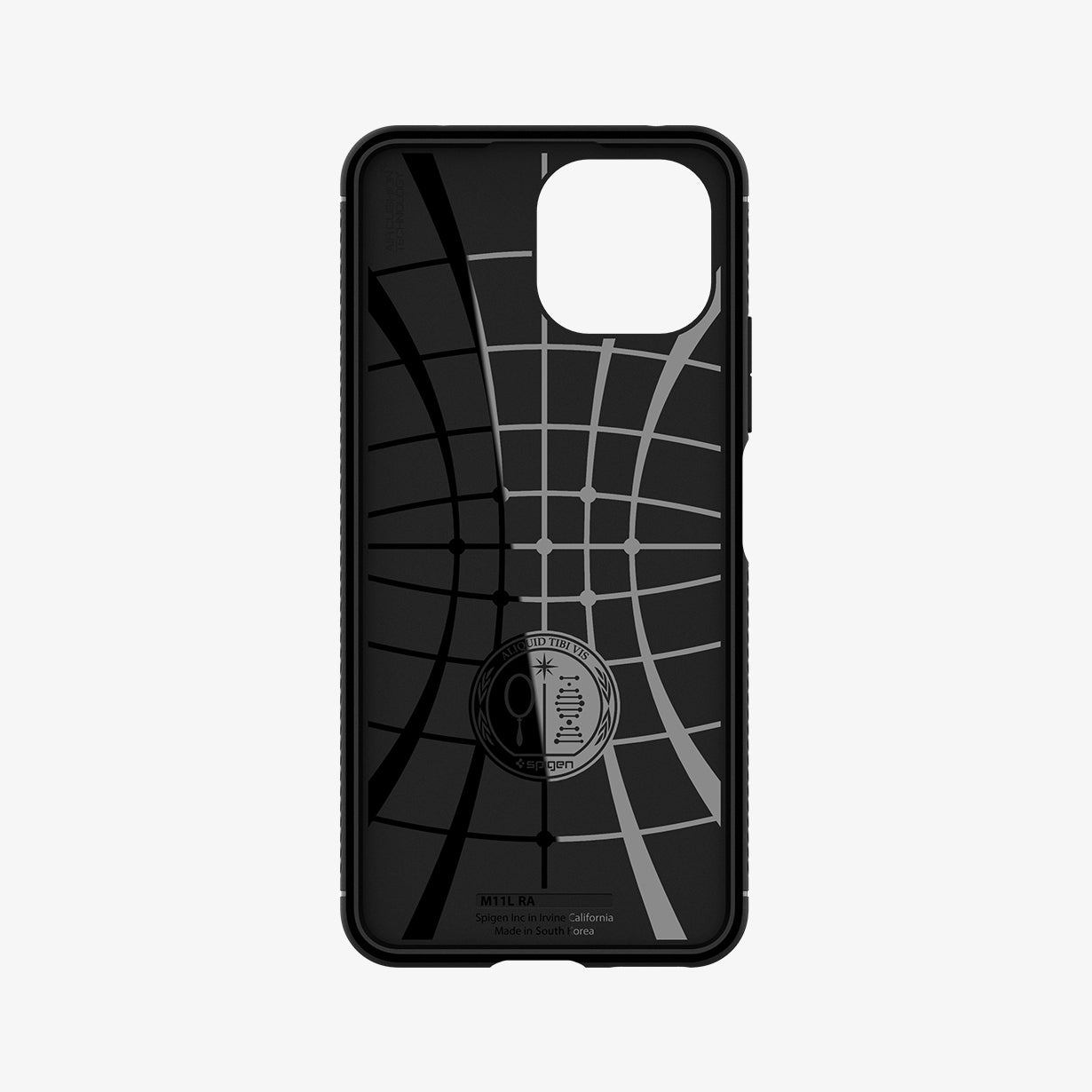 ACS02843 - Xiaomi 11 Lite Rugged Armor Case in Matte Black showing the inner case with spider web pattern