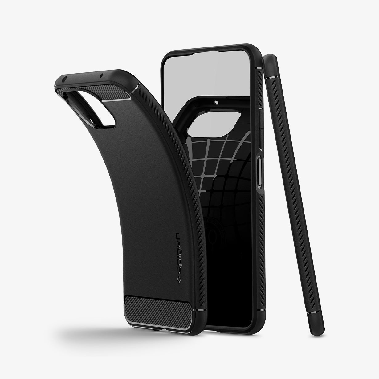 ACS02843 - Xiaomi 11 Lite Rugged Armor Case in Matte Black showing the side, front, partial side of both devices and back case slightly backbends 