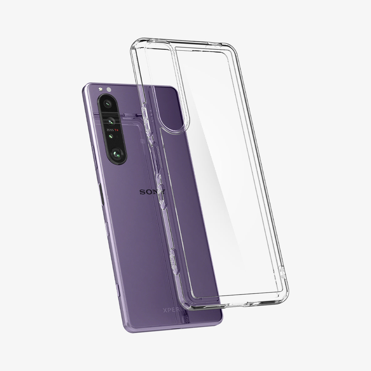 ACS03131 - Sony Xperia 1 III Case Ultra Hybrid in crystal clear showing the back with case hovering away from the device