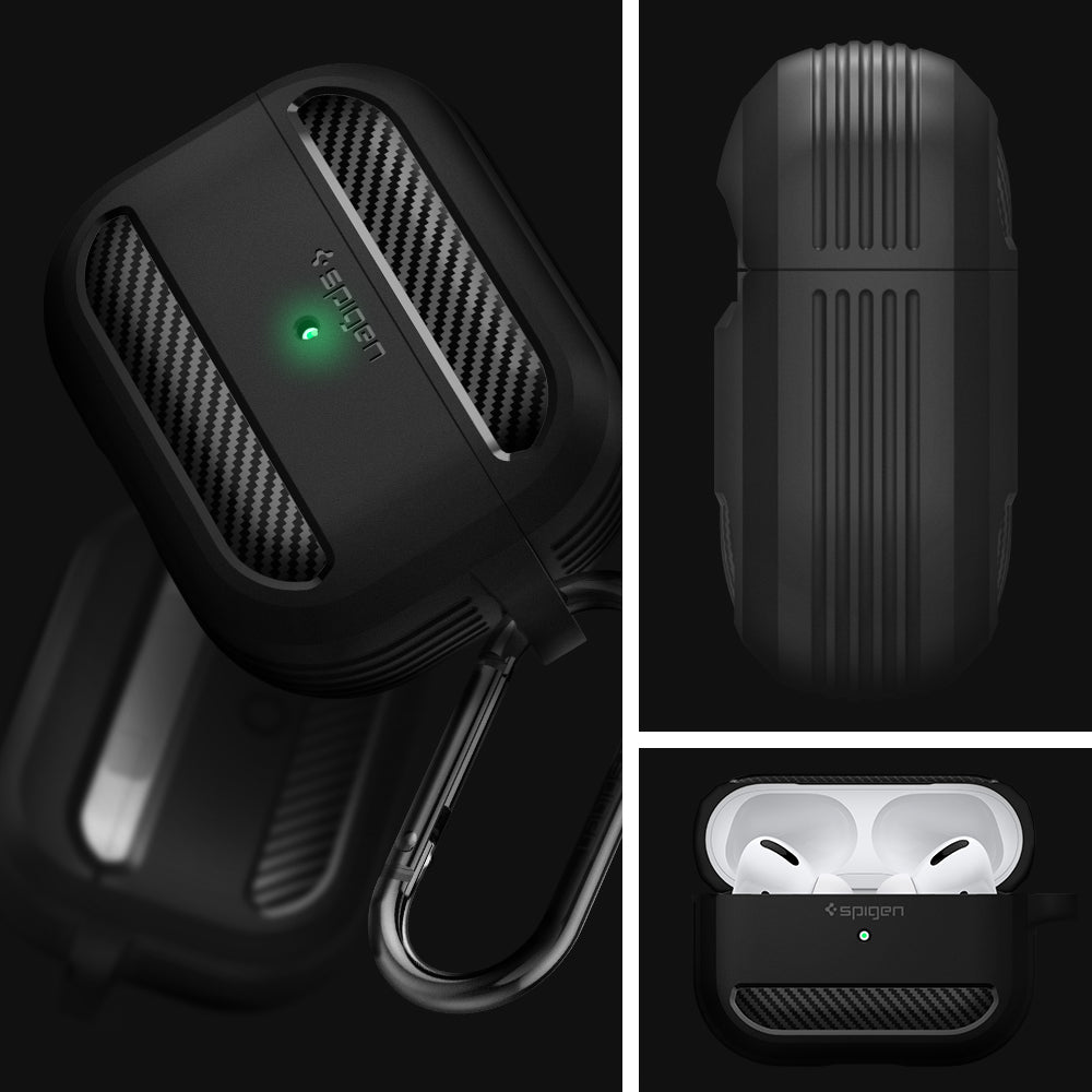 ASD00540 - Apple AirPods Pro Case Rugged Armor in matte black showing the different angles