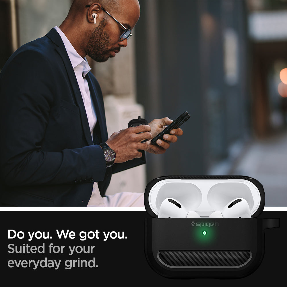 ASD00540 - Apple AirPods Pro Case Rugged Armor in matte black showing how it is suited for your everyday grind