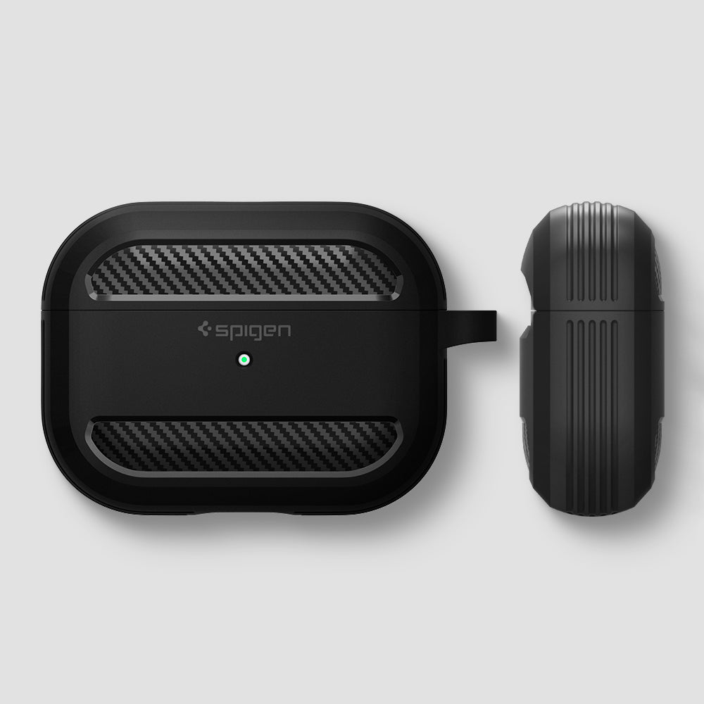 ASD00540 - Apple AirPods Pro Case Rugged Armor in matte black showing the front and side