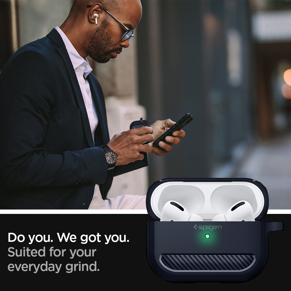 ASD01442 - AirPods Pro Rugged Armor in Charcoal Gray showing the how it is suited for your everyday grind