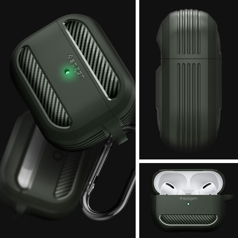 ASD01441 - Apple AirPods Pro Case Rugged Armor in military green showing the different angles