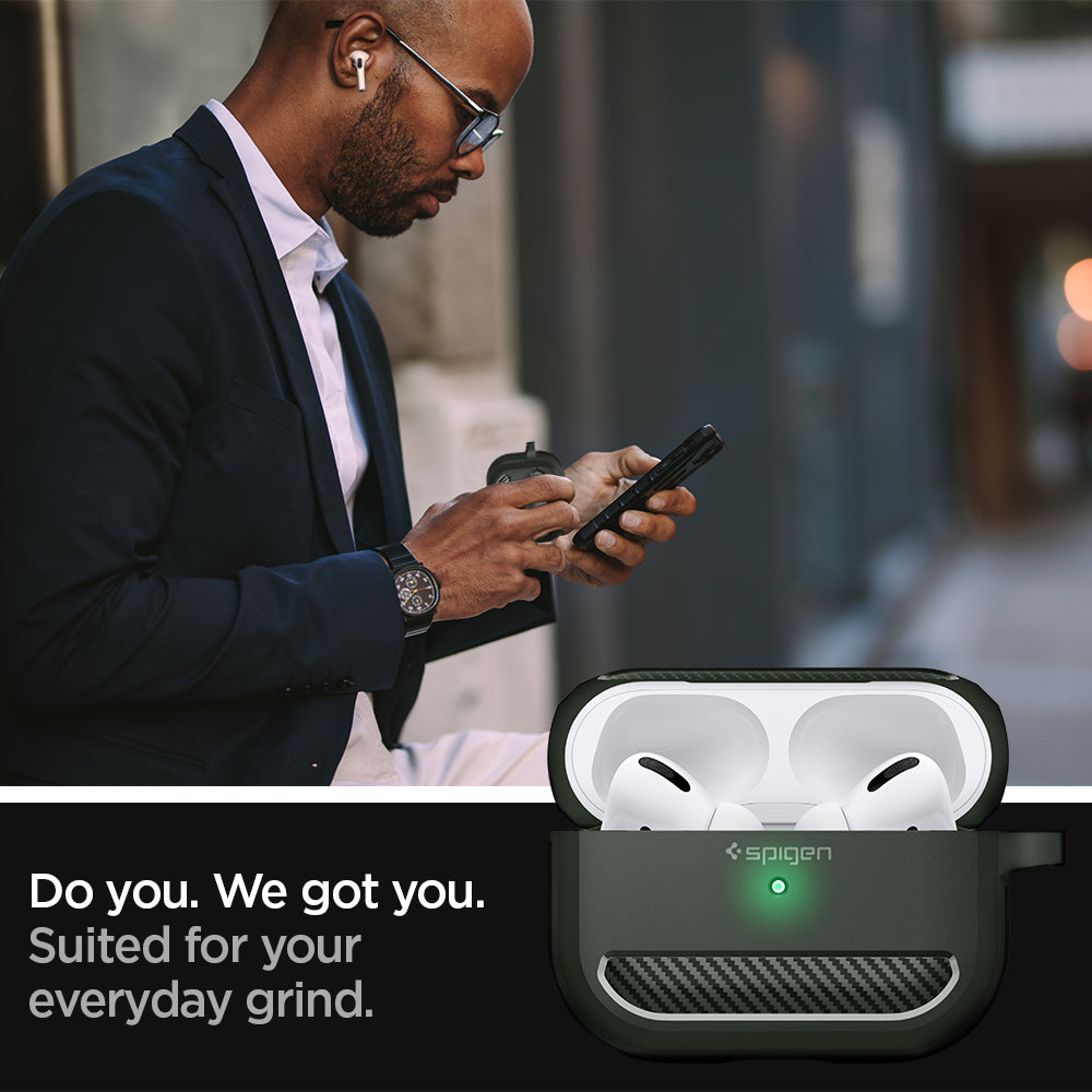 ASD01441 - Apple AirPods Pro Case Rugged Armor in military green showing how it is suited for your everyday grind