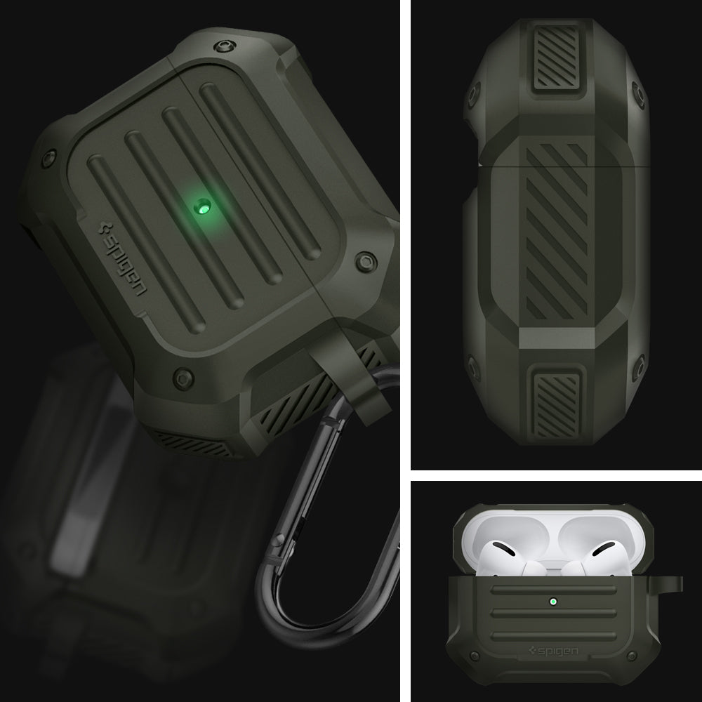 ASD00539 - Apple AirPods Pro Case Tough Armor in military green showing the different angles