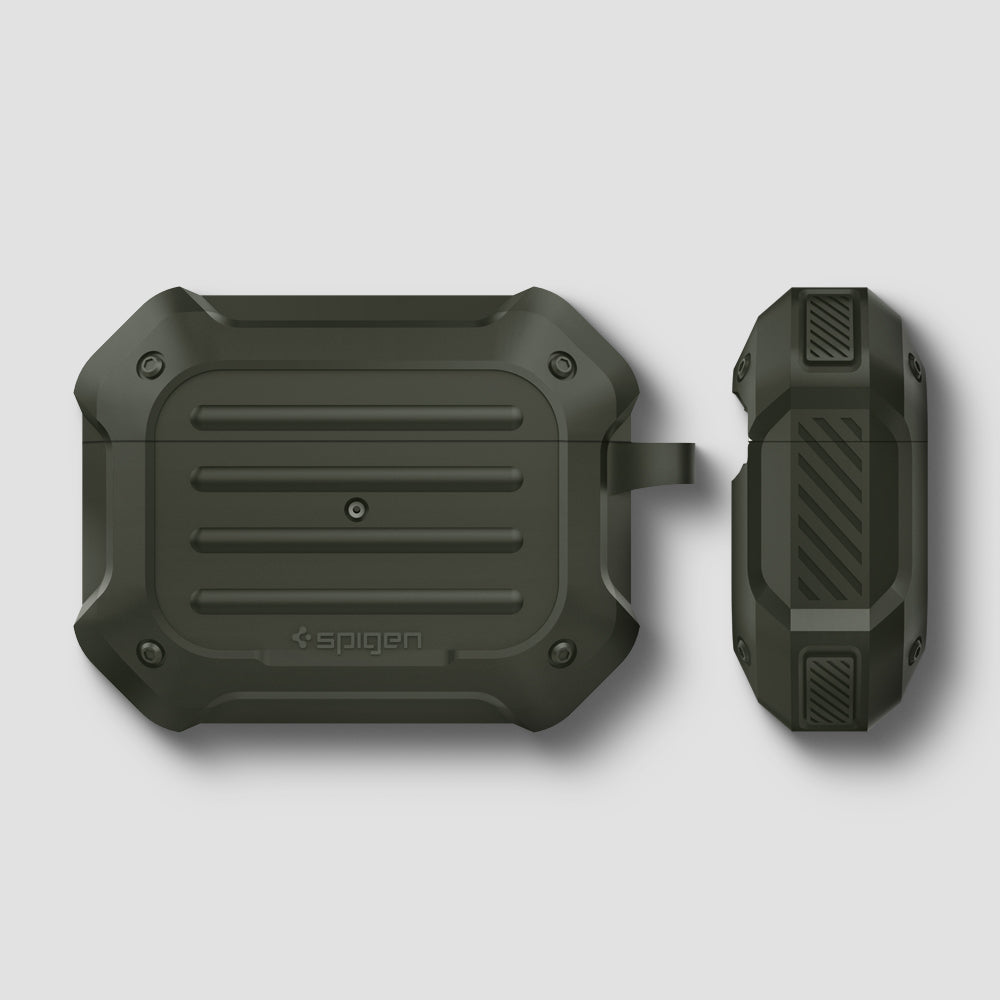 ASD00539 - Apple AirPods Pro Case Tough Armor in military green showing the front and side