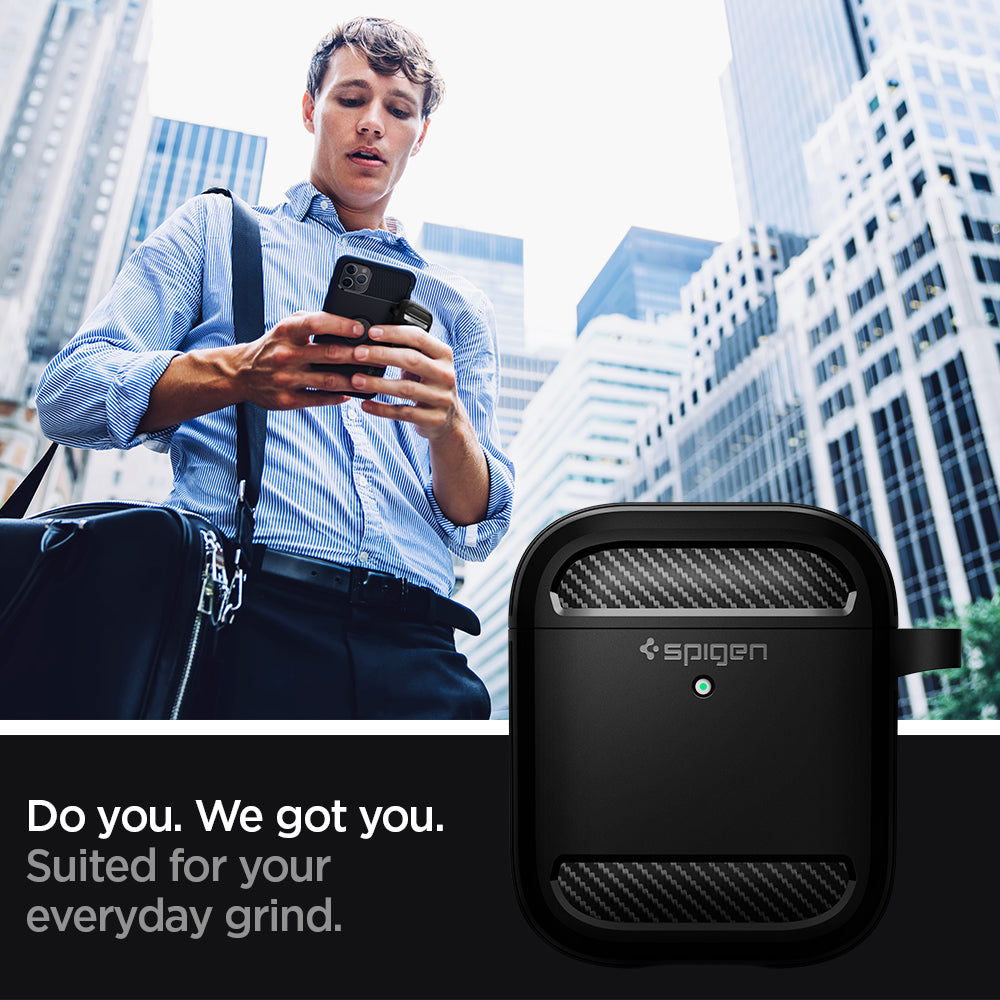 ASD01117 - Apple AirPods 1 / 2 Case Rugged Armor in matte black showing how it is suited for your everyday grind