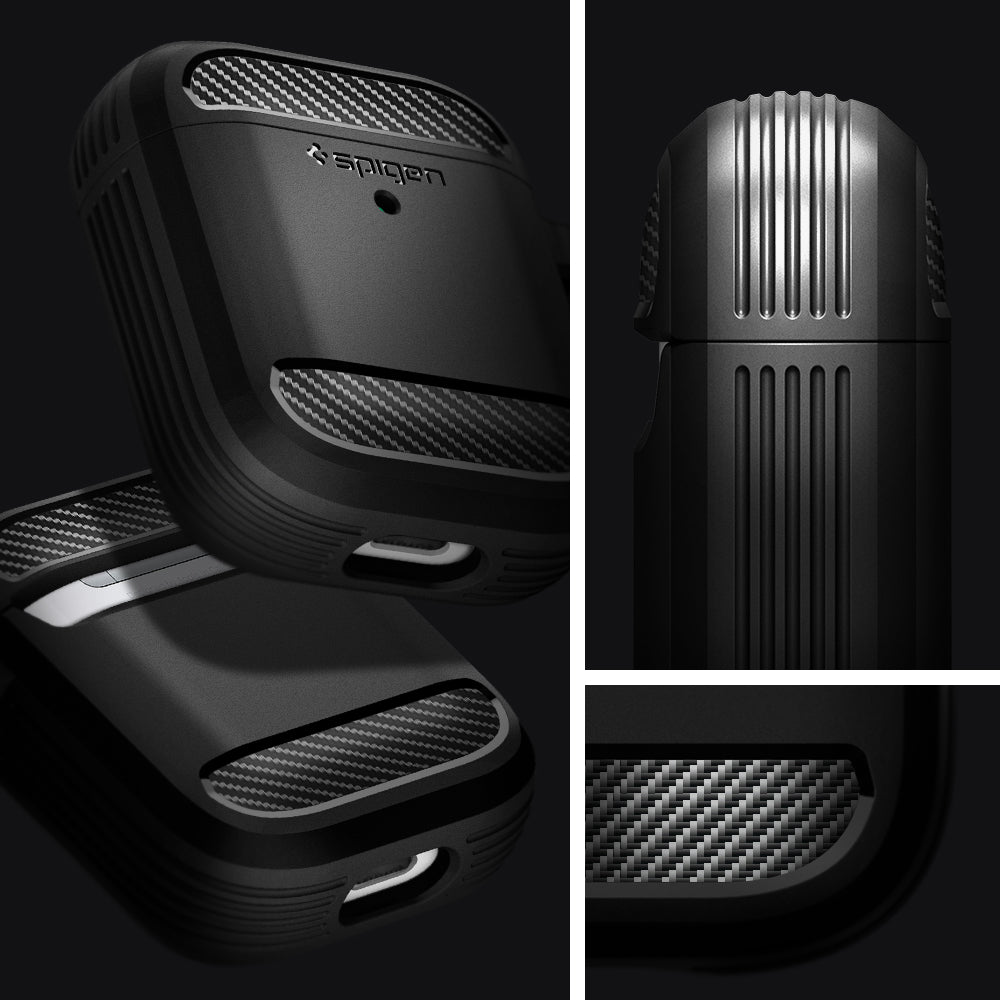 ASD01117 - Apple AirPods 1 / 2 Case Rugged Armor in matte black showing the different angles