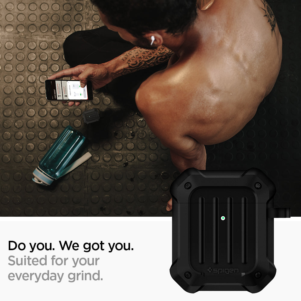 074CS26497 - Apple AirPods 1 / 2 Case Tough Armor in black showing how it is suited for your everyday grind