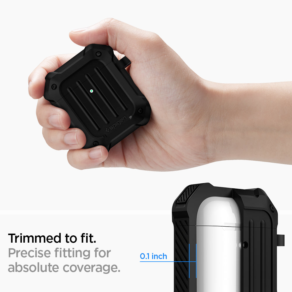 074CS26497 - Apple AirPods 1 / 2 Case Tough Armor in black showing the trimmed to fit. Precise fitting for absolute coverage with 0.1inch thickness