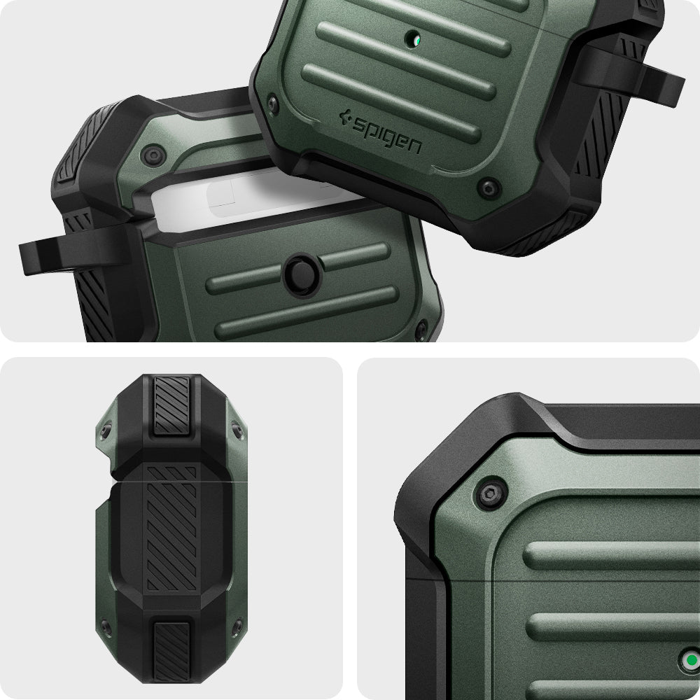 ASD01988 - Apple AirPods 3 Case Tough Armor in military green showing the different angles