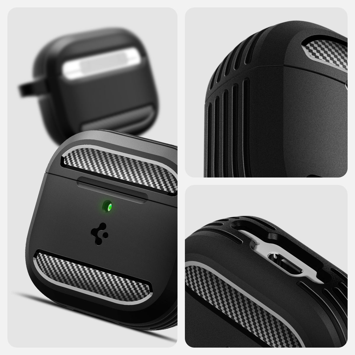 ACS08642 - AirPods 4 Pro Case Rugged Armor in Matte Black showing the different angles