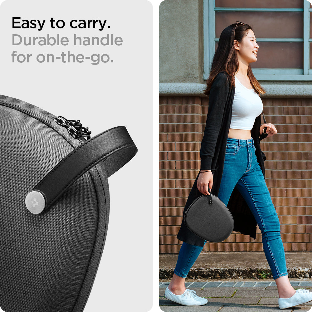 AFA02996 - Airpods Max Klasden Pouch in charcoal gray showing the easy to carry. Durable handle for on-the-go