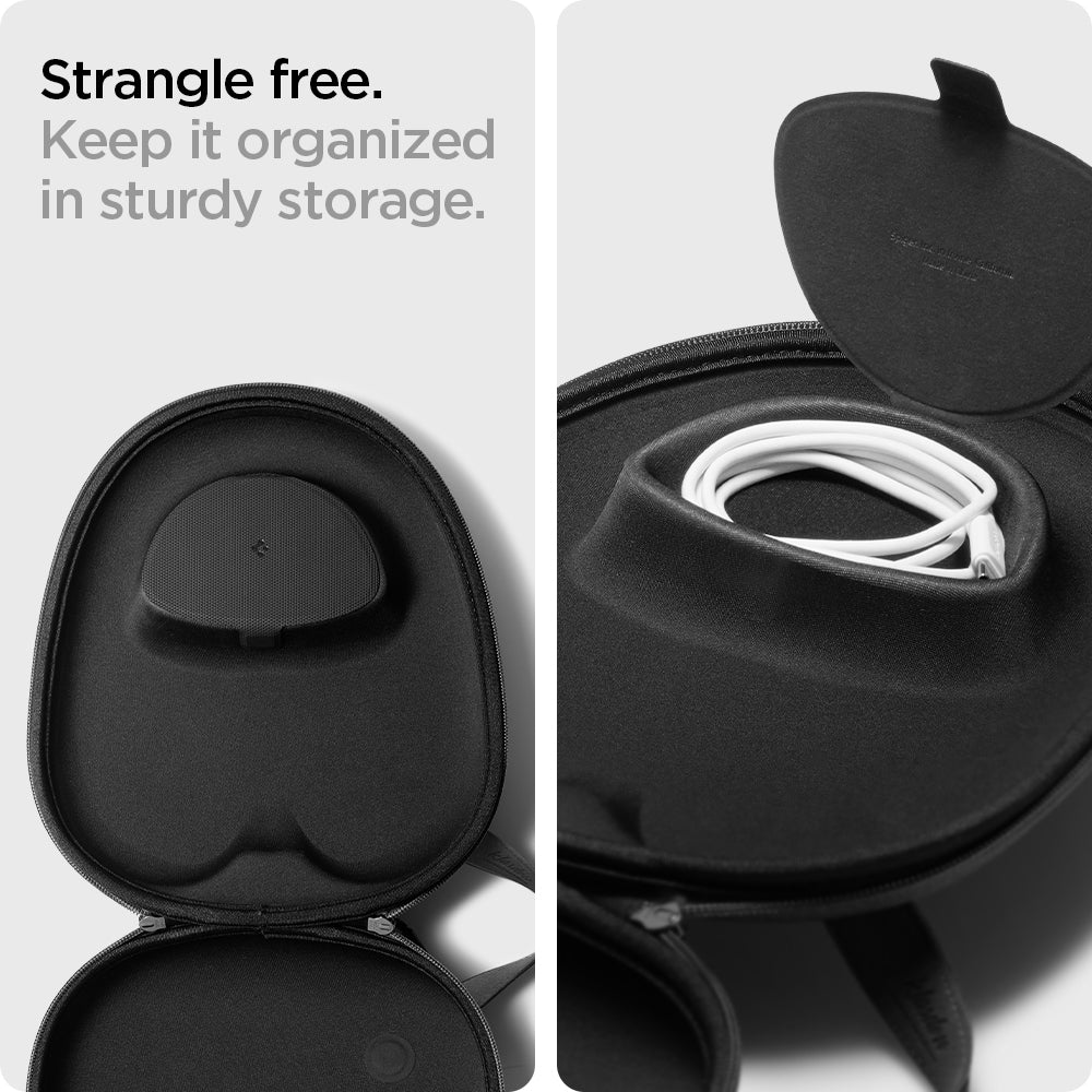 AFA02996 - Airpods Max Klasden Pouch in charcoal gray showing the strangle free. Keep it organized in sturdy storage