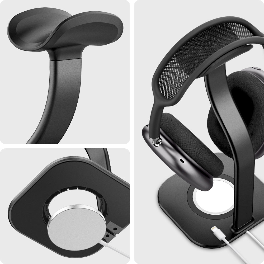 AMP02818 - Apple Airpods Max MagFit Stand in black showing different angle, top, side and bottom