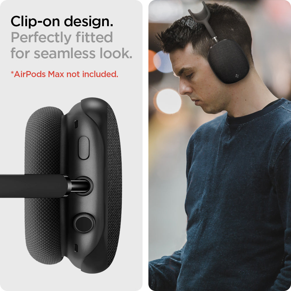 ASD02832 - Apple AirPods Max Case Urban Fit in black showing the clip-on design. Perfectly fitted for seamless look