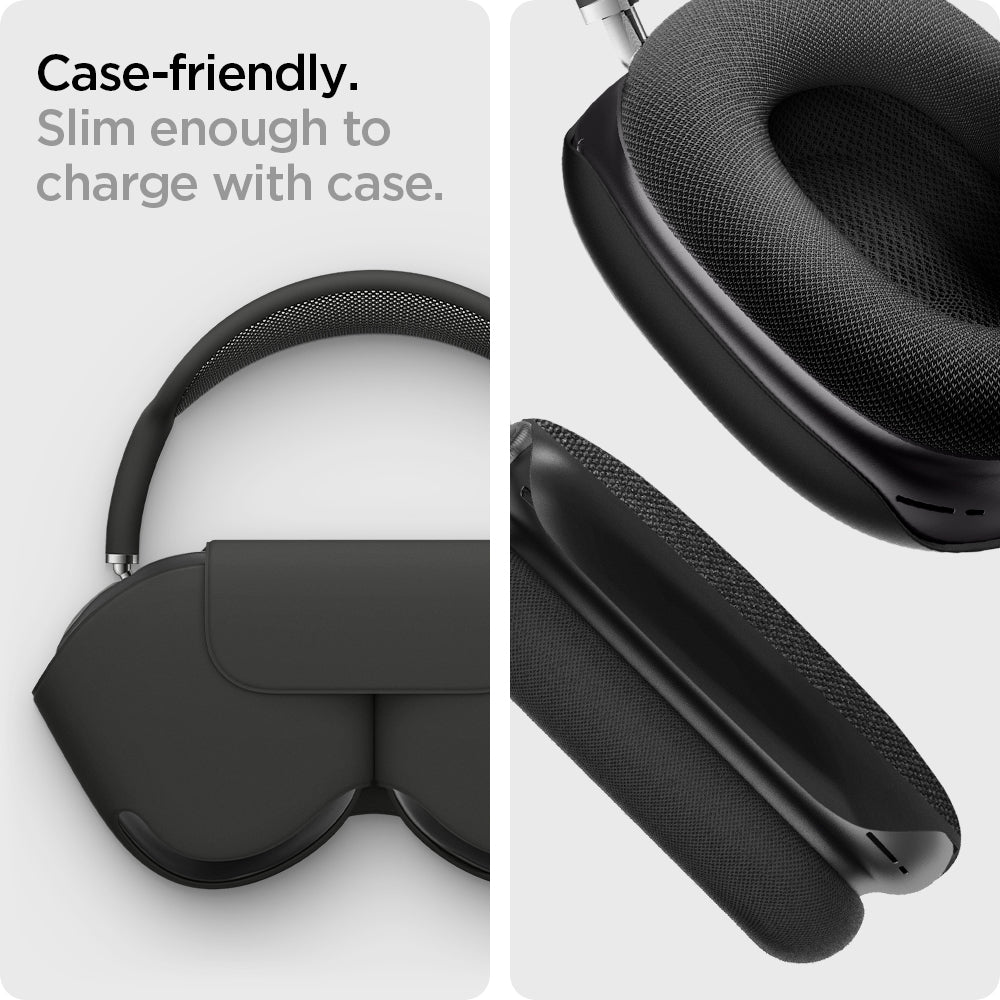 ASD02832 - Apple AirPods Max Case Urban Fit in black showing the case-friendly. Slim enough to charge with case