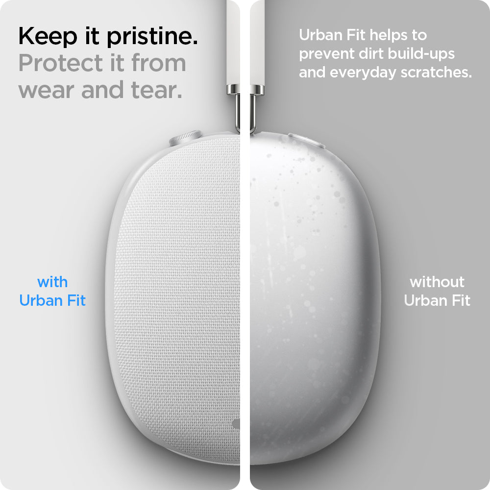 ASD02833 - Apple AirPods Max Case Urban Fit in gray showing the protection from wear and tear. Urban Fit helps to prevent dirt build-ups and everyday scratches.