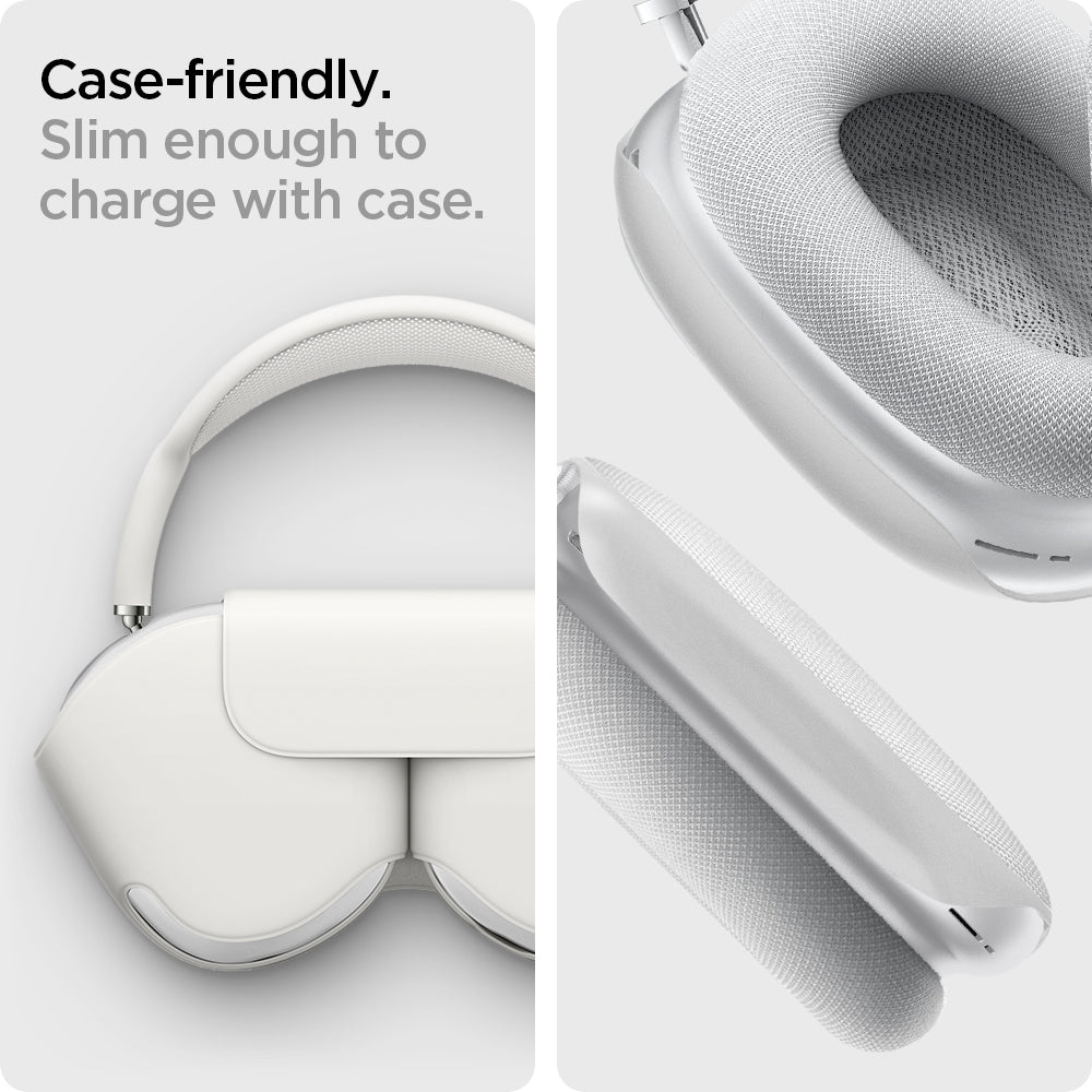 ASD02833 - Apple AirPods Max Case Urban Fit in gray showing the case-friendly. Slim enough to charge with case