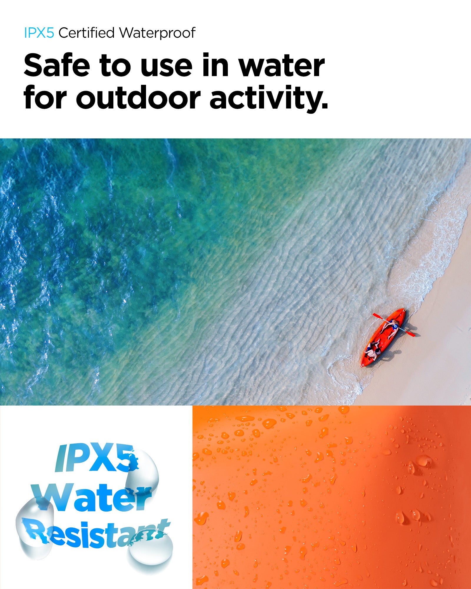 AMP07227 - AquaShield Waterproof Bag A631 in Sunset Orange showing the IPX5 certified waterproof, safe to use in water for outdoor activity