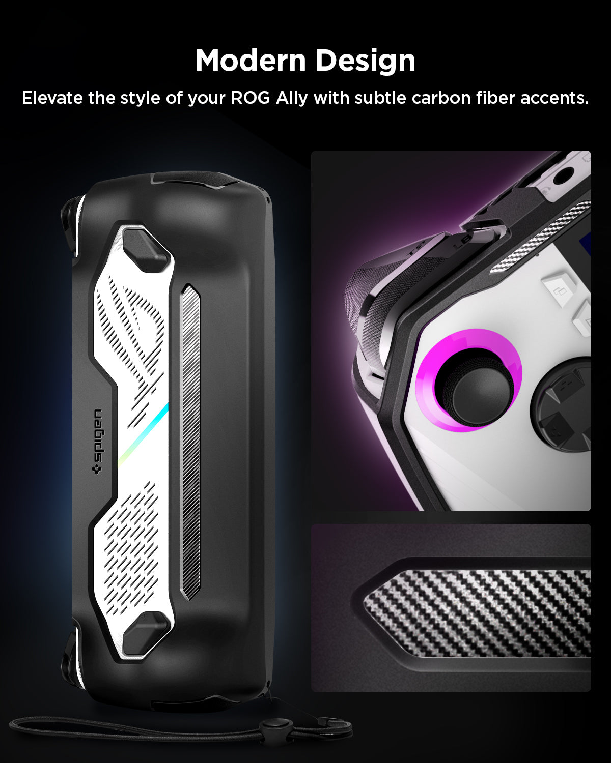 ACS06921 - ROG Ally (2023) RC71L Case Rugged Armor in black showing the modern design. Elevate the style of your ROG Ally with subtle carbon fiber accents