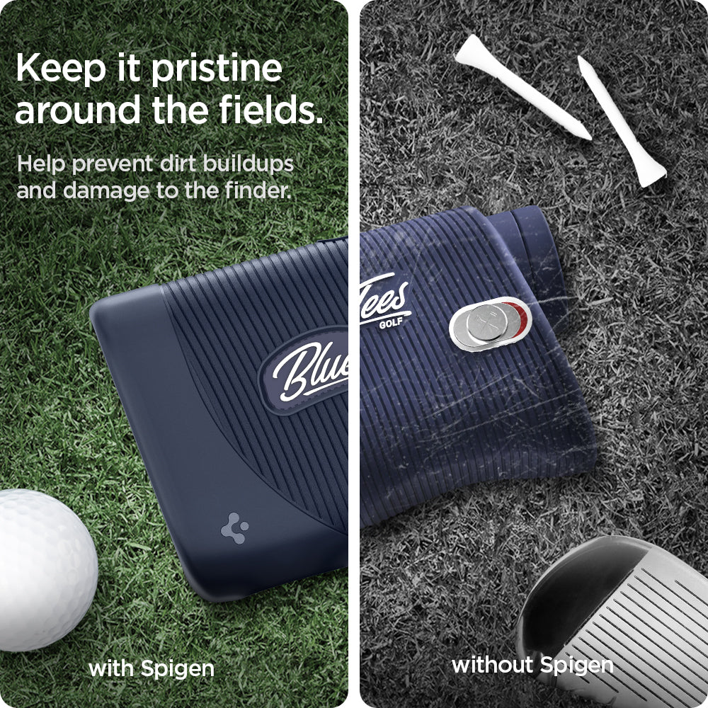 ACS04801 - Blue Tees Golf Series 3 Max Rangefinder AirTag Case Silicone Fit in navy blue showing how it keep pristine around the fields, help prevent dirt buildups and damage to the finder