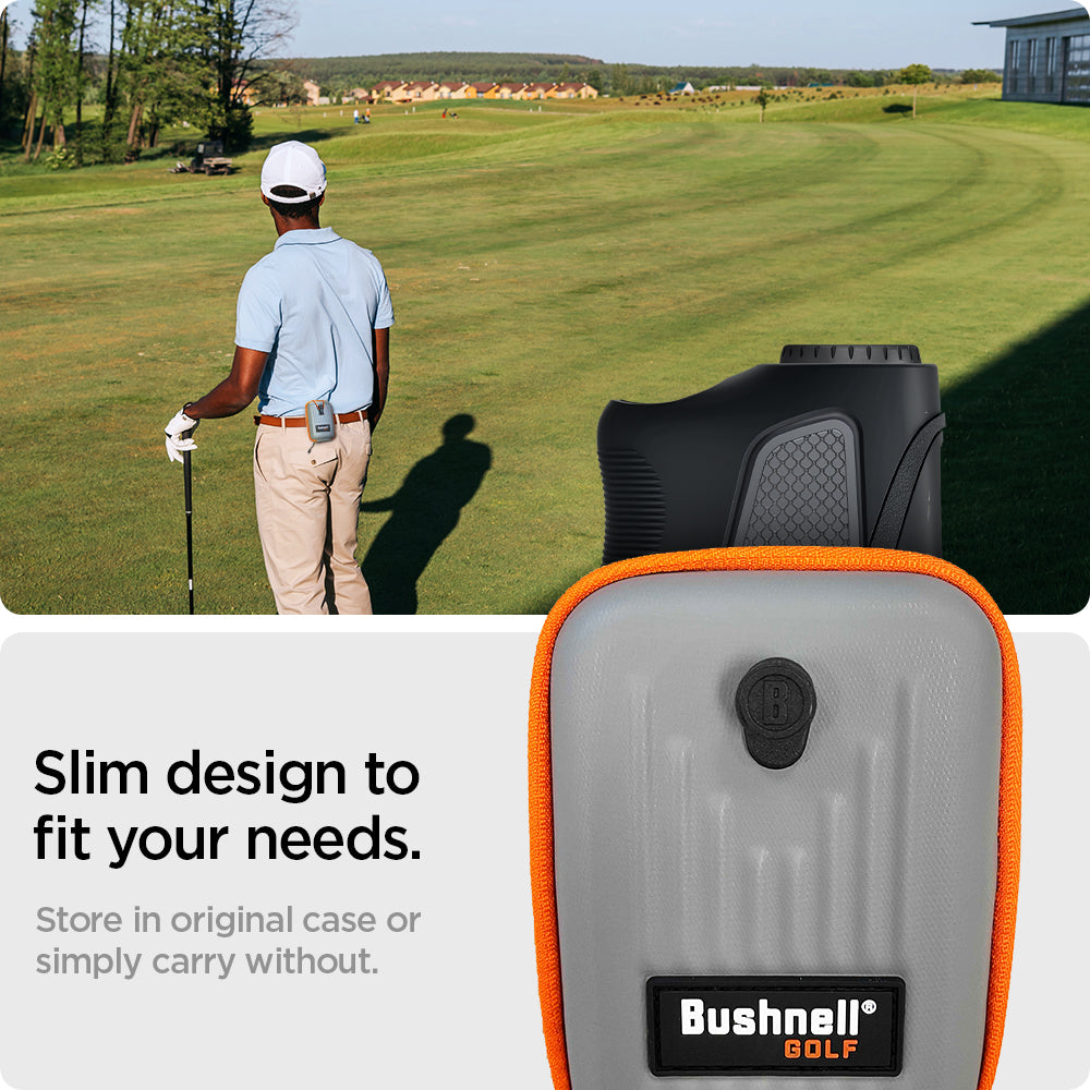 AHP02928 - Bushnell Tour V5 Shift Rangefinder Case in charcoal showing the slim design to fit your needs, store in original case or simply carry without